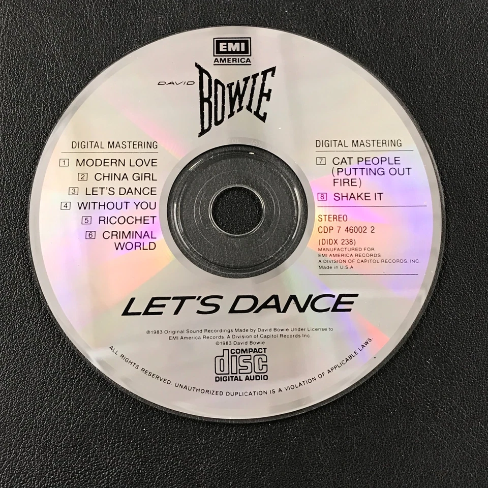 1983 David Bowie: Let's Dance VG+ Single CD Disc w/Title Insert EMI Rec. CLEAN! Foto 2 de 4