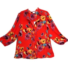 Zac & Rachel top blouse jacket women Size XL poppy red floral Christmas gift sal