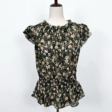 Grade & Gather Top Womens L Green Floral Sheer Peasant Cottagecore Indie Boho