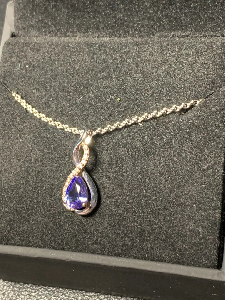 KAY Tanzanite & Diamond Necklace 1/20 ct tw Round-cut 10K White Gold 18 New - Image 4 of 4
