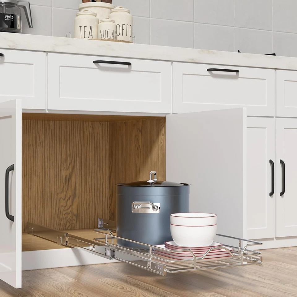 Paquete de 2 organizadores de gabinete extraíble (15" W X 21" D), estantes extraíbles 1 nivel, cabina Foto 2 de 4