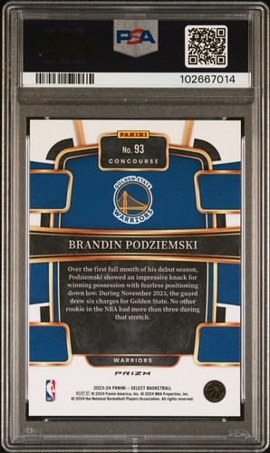 2023 PANINI SELECT BRANDIN PODZIEMSKI GOLDEN STATE WARRIORS BLUE PRIZM PSA 9 - Picture 2 of 2