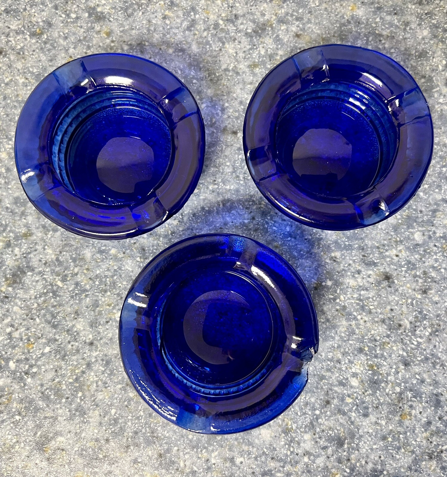 Vintage Cobalt Blue Ashtray Round Dot Texture x3 Preowned