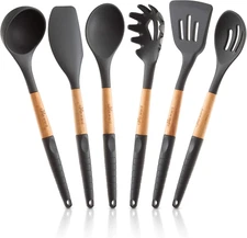 Silicone Cooking Utensils Set (6 Pcs) Natural Wood Kitchen Utensils – Eco Friend