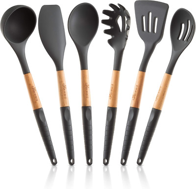 Silicone Cooking Utensils Set (6 Pcs) Natural Wood Kitchen Utensils   Eco Friend
