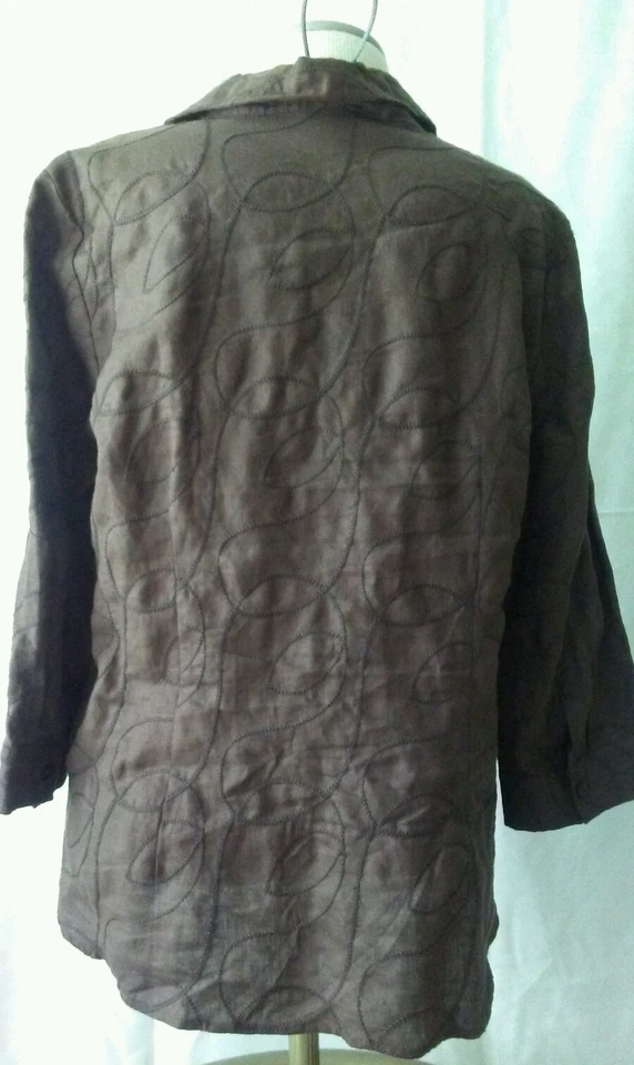 TWEEDS Womens size XL Brown Embroidered Swirl Design Linen 3/4 Sleeve Blouse - Image 4 of 4