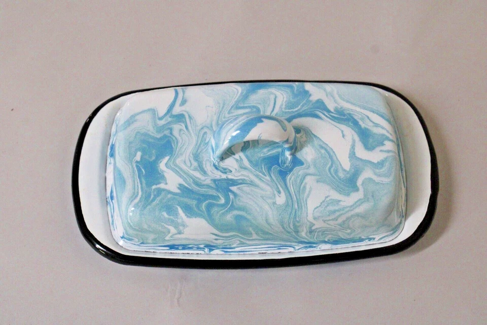 СИНИЙ БЕЛЫЙ ЭМАЛИ ФАРФОРА БРЫЗГИ МАСЛО БЛЮДО ДЕРЖАТЕЛЬ ФЕРМЕРСКИЙ ДОМ ДЕКОР КУХНИ. - Изображение 3 из 4