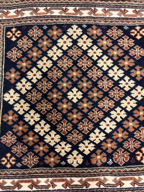 Bolso Vintage Tribal Hecho a Mano Alfombra Lana Turco 2 x 2 Azul Bolso Anudado a Mano Foto 3 de 4