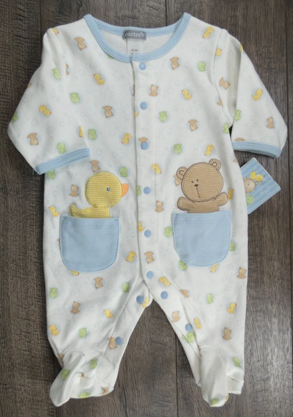 Baby Boy Girl Clothes New Vintage Carter's Newborn Duck Bubbles Footed Outfit