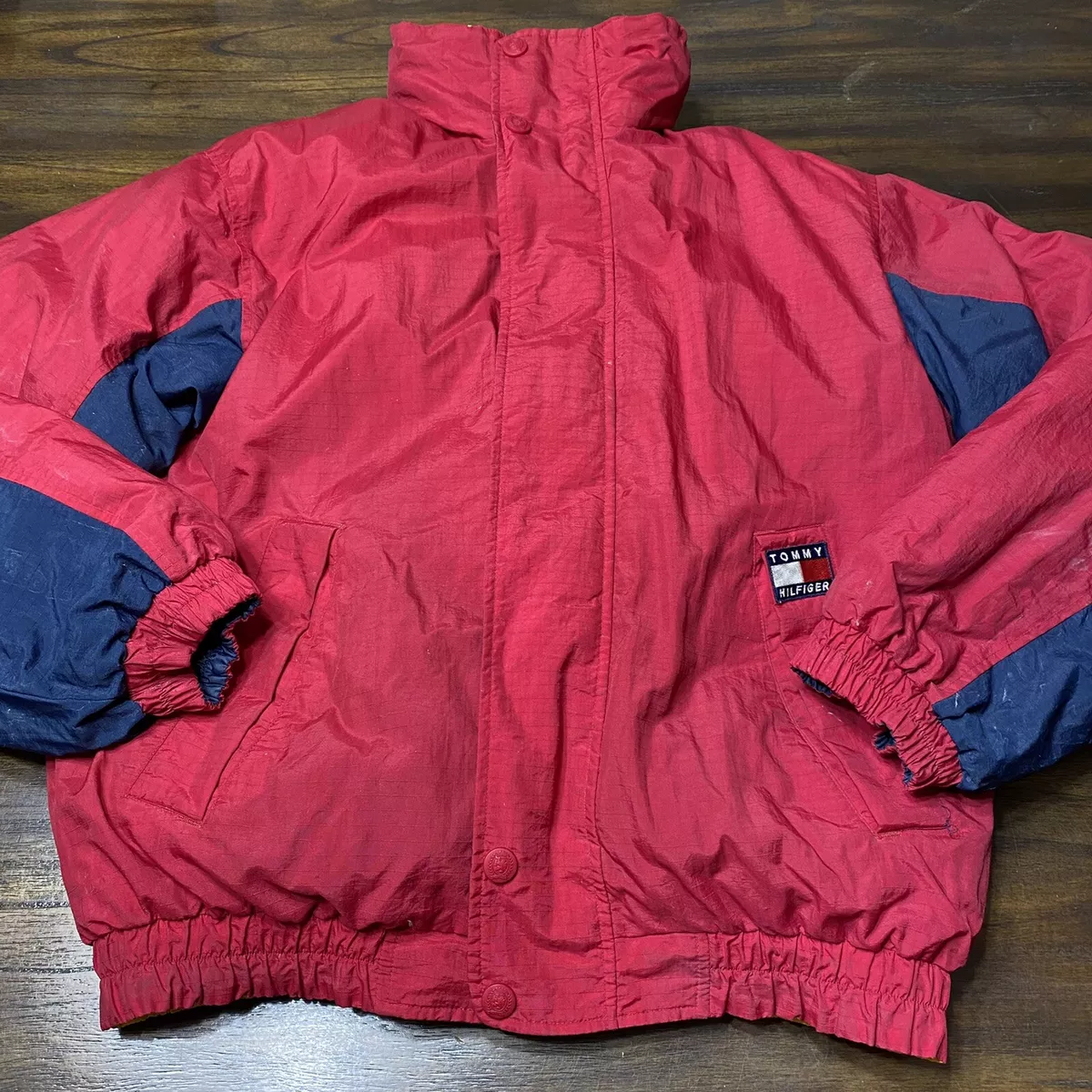 Vintage 90s Hilfiger puffer reversible jacket flag |