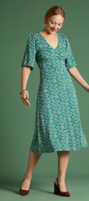King Louie Dress Perris Green Floral Trumpet Sleeve 06197 UK