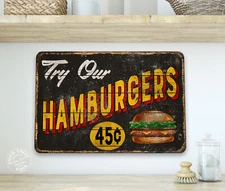 Try Our Hamburgers Sign Hamburger Stand Cafe Restaurant Decor Diner 108122001055
