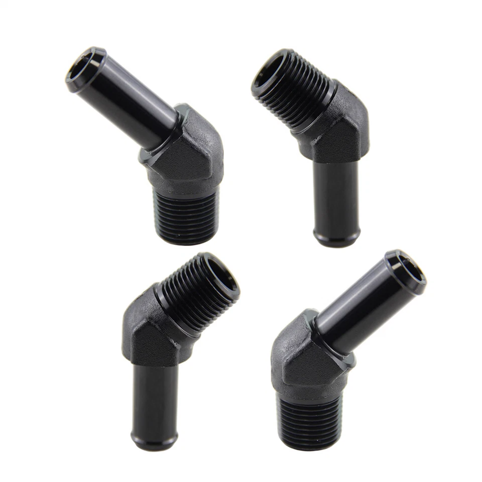 4 PIEZAS Aluminio AN8 3/8 NPT Macho a 1/2" Manguera Barba 45 Grados Adaptador Montaje Negro Foto 3 de 4