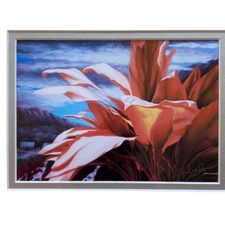 Philip Sabado Signed Print Red Ti Leaf 7x5 In 8x10 Frame