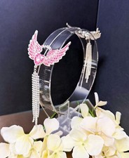 Silver Halo Crown, Pink Stones Heart Headband, Princess Crown, Wedding Headpiece