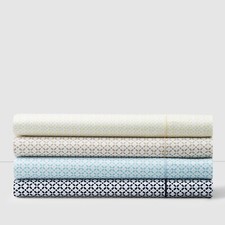 Hudson Park Flat Sheet BLUE GREY WHITE Printed Tiles TWIN PIMA COTTON 500 TC NEW