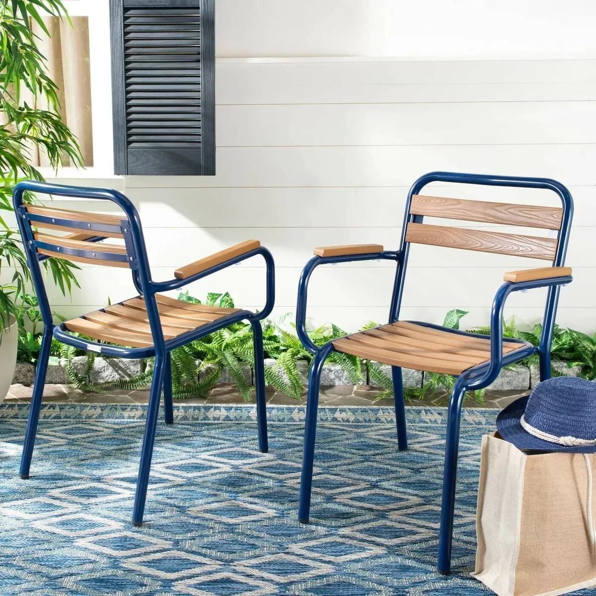 Navy blue stackable patio chairs hot sale