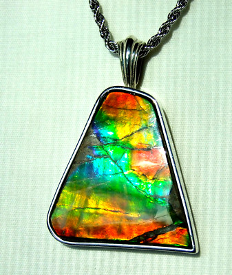 AMMOLITE PENDANT,  Solid Sterling Silver , HANDMADE- USA, Feng Shui Prized