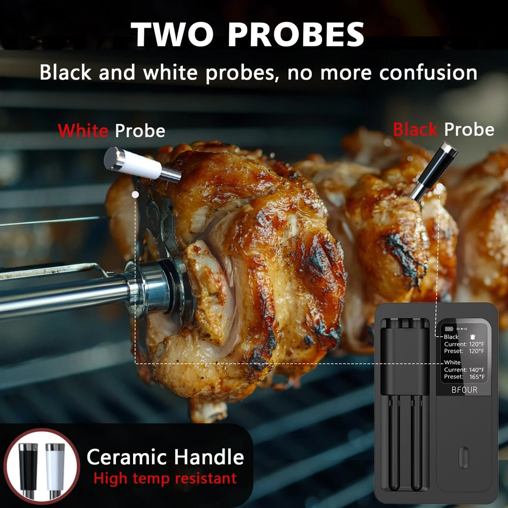 Wireless Meat Thermometer Digital with 2 Upgraded Waterproof Probes, Wireless Gr