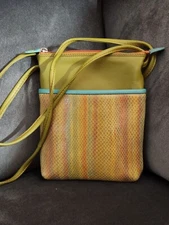 ili Green with orange and blue Leather crossbody purse handbag