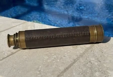 Vintage 1800’s Victorian 3 Draw Telescope Spyglass Brass Leather Telescoping