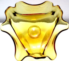 Vintage Viking Glass Bowl Candy Dish Epic Drape Handkerchief Amber 7 3/8" D