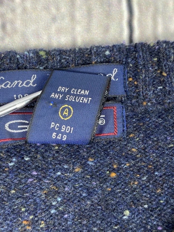 Chaleco Suéter Gant Vintage Años 90 Talla XL Enmarcado a Mano 100% Lana de Cordero Suéter Cuello en V Foto 4 de 4