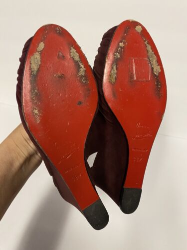Christian Louboutin Suede Slingback Sandals Wedge Maroon 38.5/8-8.5 - Picture 9 of 10