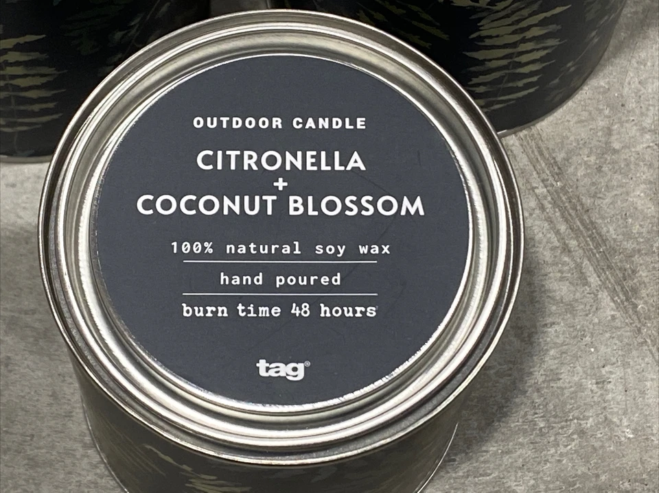 X3 tag 11oz Outdoor Candle Citronella + Coconut Blossom 100% Natural Soy Wax Tin - Image 2 of 4