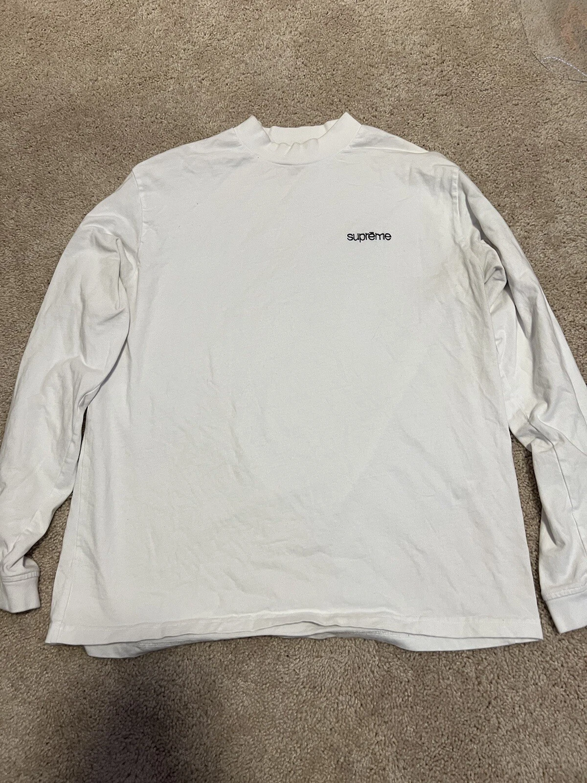 Chemise blanche suprême manches longues col faux brodé moyen rare logo suprême