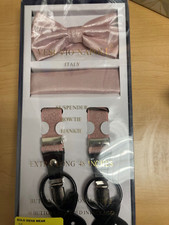 NEW Vesuvio Napoli Rose Suspenders Gold Matching Bowtie And Hankie Size XL NEW