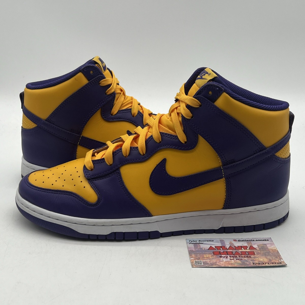 Size 11 - Nike Dunk High Lakers Yellow Purple White Leather  display picture 1