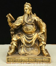9'' Old Pure Bronze Guna Gong Yu Yunchang Admiral of the Five Tigers Statue