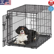 Indoor Folding Dog Crate Leak-Proof Metal Divider Panel, Plastic Tray Pet Crate