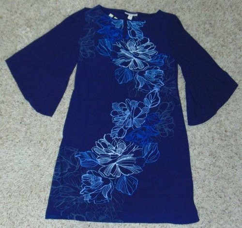 Womens Dress Dana Buchman Blue Georgette Shift Kimona Sleeve Petite-size PL - Picture 2 of 5