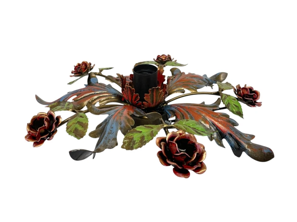 Plafonnier Lustre Fer Forgé Avec Feuille Rose Or 1 Lumière - Photo 2/3