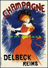 Champagne Delbeck 1902 Vintage Poster Print Retro Style Art Nouveau Wall Decor