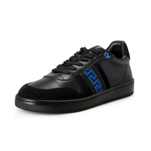 Versace Men's Black & Royal Blue "Greca" Leather Sneakers Shoes US 8 IT 41 - 第 1/8 張圖片