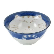 Japanese Porcelain Rice Soup 6 inch Bowl Made in Japan Blue Cat Pattern 2470