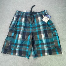 Kanu Surf Zuma Swim Trunks Suits Shorts Mens XL Blue Green Plaid Polyester - NWT