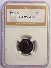 🪙 1931-S Lincoln Wheat Cent – MS64 RB – Key Date – San Francisco – Slabbed