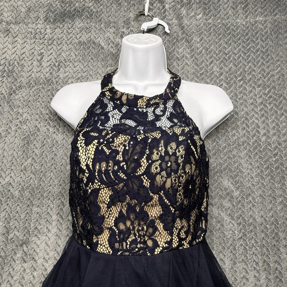 Speechless платье Junior 1 с бретелью через шею темно-синий высоты низкий официальный вечернее выпускное платье - Изображение 2 из 4