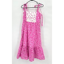 Coquette Cottagecore Pink Floral Tie Strap Smocked Midi Dress L Romantic Party