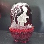 New ListingFenton Cranberry Glass Hand Painted  Candle  Holder Signed M. Gibson  Fairy Lamp
