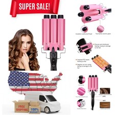 3 Barrel Curling Iron Wand 26mm Hair Waver Temperature Adjustable Ceramic Hai...