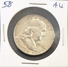 1958 (P) Franklin Half Dollar About Uncirculated 90% SILVER. Ships postpaid.