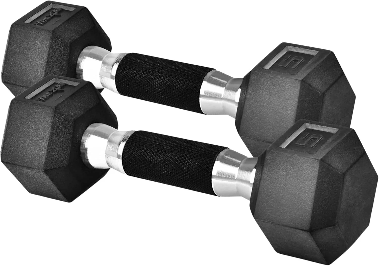 Rubber Grip Encased Hex Dumbbells Hand Weights W/ Anti-Slip 5 LBS Pair/Set