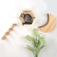 3-Piece Cat Wall Furniture Set - Hammock, Hexagon House, Climbing Steps - Wal...