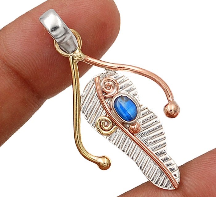 Three Tone Natural Kyanite 925 Solid Sterling Silver Pendant Jewelry @18-1
