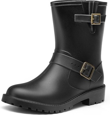 Dream Pairs halbhohe schwarze Damen-Gummistiefel Regenstiefel UK 6,5